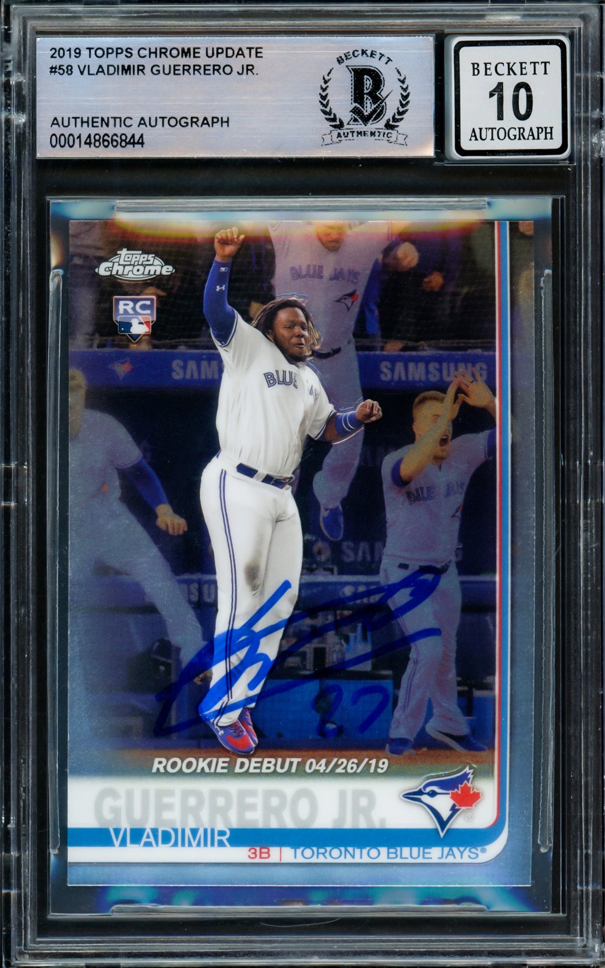 Vladimir Guerrero Jr. Autographed 2019 Topps Chrome Update Rookie Card #58 Toronto Blue Jays Auto 10 Beckett BAS Stock #210506