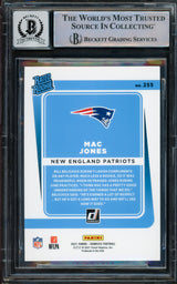 Mac Jones Autographed 2021 Donruss Rated Rookie Blue Press Proof Rookie Card #255 New England Patriots Auto 10 Beckett BAS Stock #210511