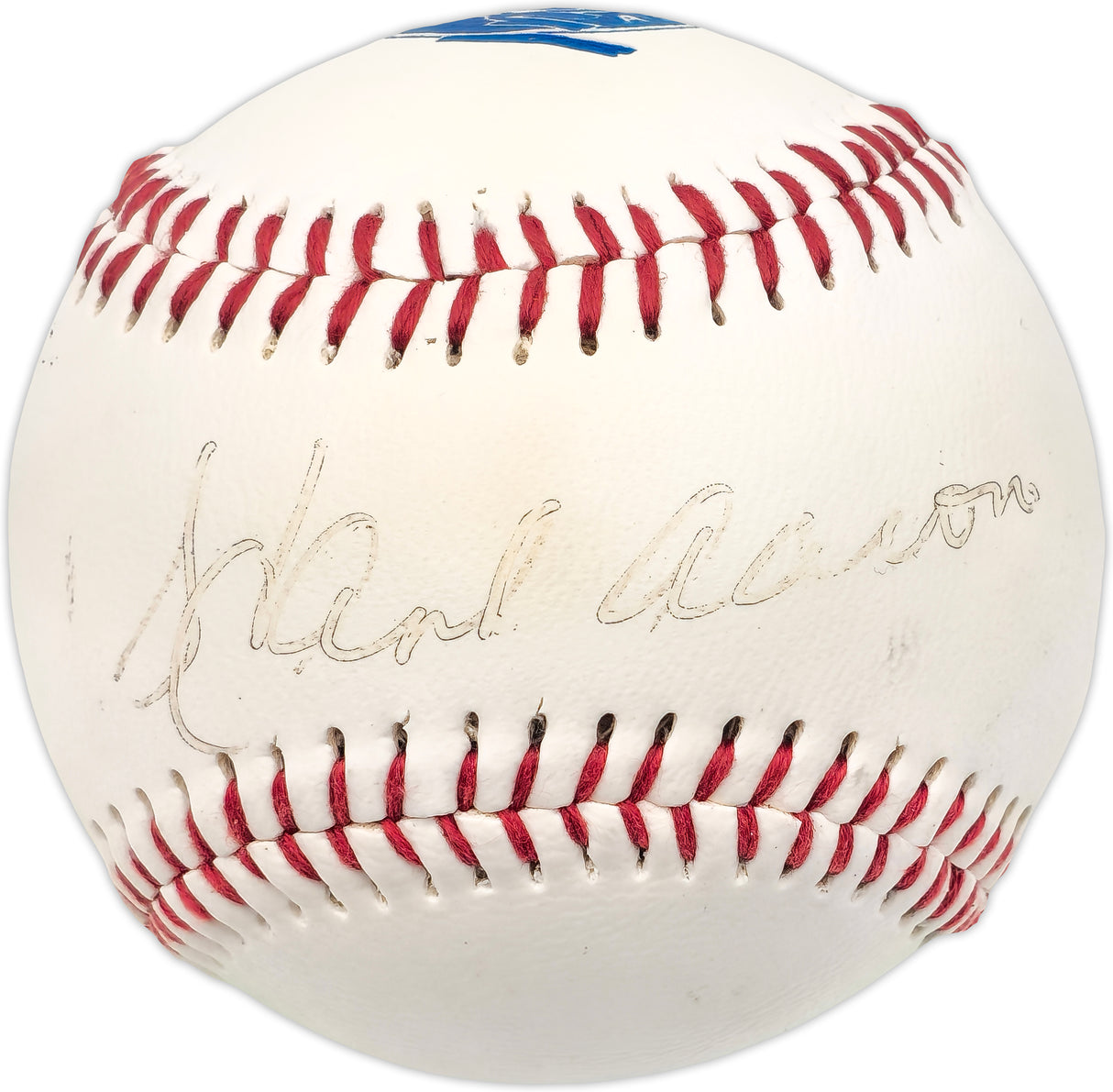 Hank Aaron Autographed Official Canton   Akron Indians Logo Baseball Atlanta Braves Beckett BAS #AD43484