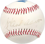 Hank Aaron Autographed Official Canton   Akron Indians Logo Baseball Atlanta Braves Beckett BAS #AD43484
