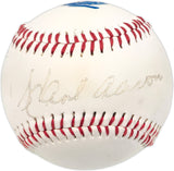 Hank Aaron Autographed Official Canton Akron Indians Logo Baseball Atlanta Braves Beckett BAS #AD43484