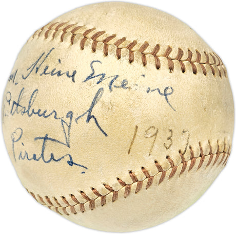 Heine Meine Autographed Official Frick NL Baseball Pittsburgh Pirates "From 1937" Beckett BAS #AD43522