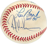 Lou Brock & Rickey Henderson Autographed Official AL Baseball "HOF 85" Beckett BAS #AD43507