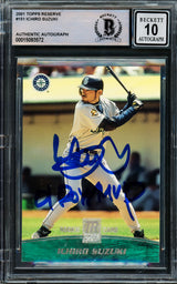 Ichiro Suzuki Autographed 2001 Topps Reserve Rookie Card #151 Seattle Mariners Auto Grade Gem Mint 10 "01 ROY/MVP" Beckett BAS #15093572