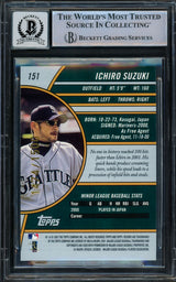 Ichiro Suzuki Autographed 2001 Topps Reserve Rookie Card #151 Seattle Mariners Auto Grade Gem Mint 10 "01 ROY/MVP" #1474/1500 Beckett BAS #15093570