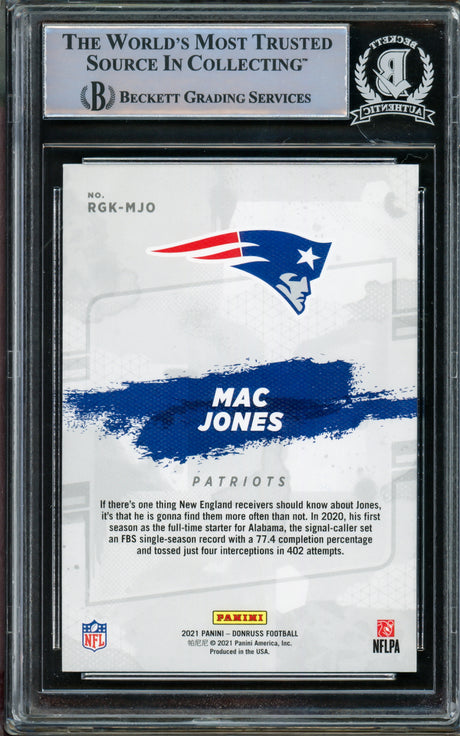 Mac Jones Autographed 2021 Donruss Rookie Gridiron Kings Rookie Card #5 New England Patriots Beckett BAS #14860812