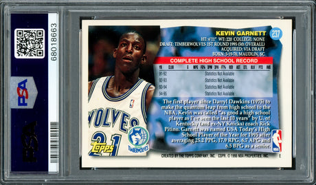Kevin Garnett Autographed 1995 Topps Rookie Card #237 Minnesota Timberwolves PSA 8.5 Auto Grade Gem Mint 10 PSA/DNA #68018663