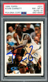 Kevin Garnett Autographed 1995 Topps Rookie Card #237 Minnesota Timberwolves PSA 8 Auto Grade Gem Mint 10 PSA/DNA Stock #211162