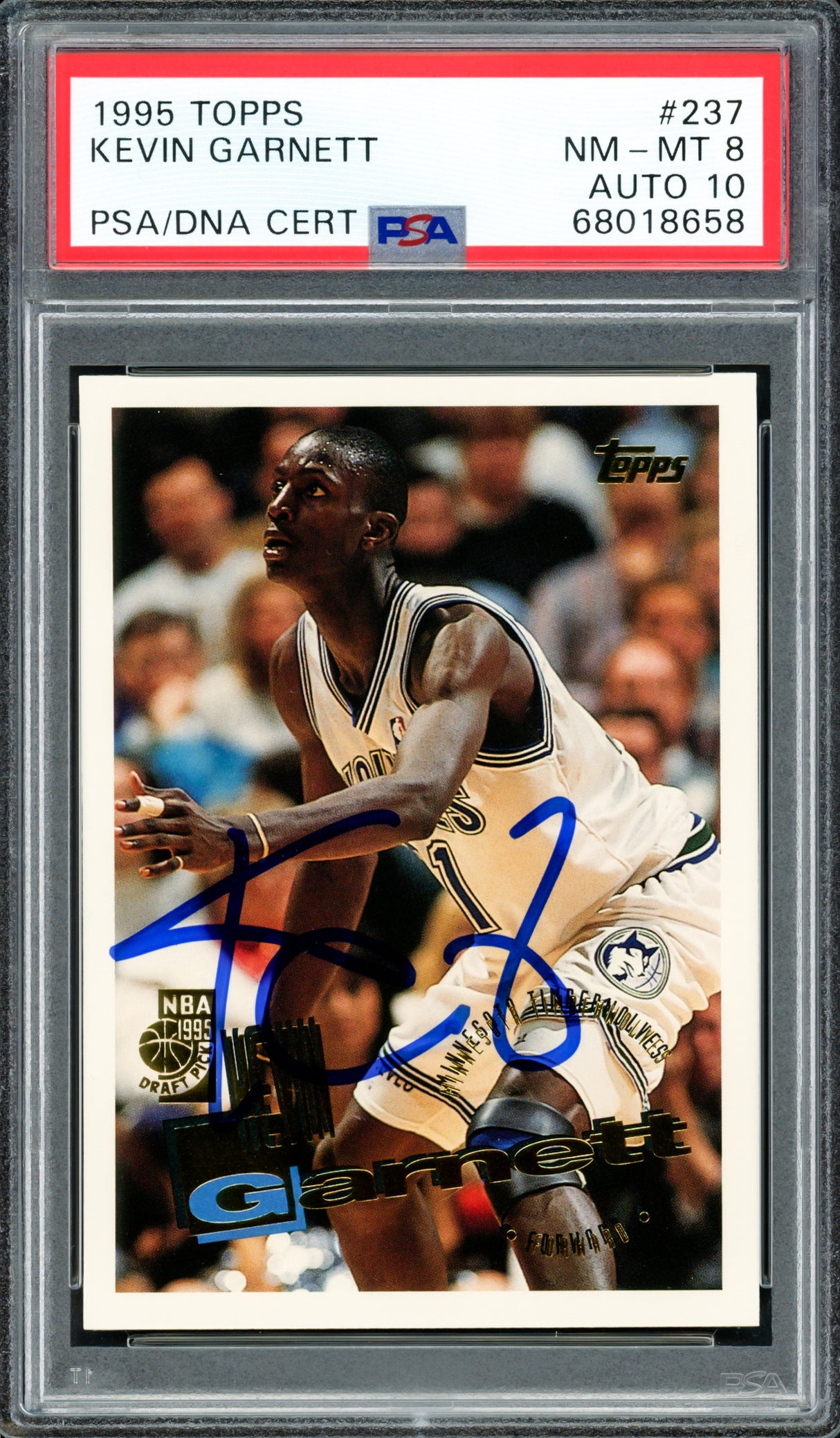 Kevin Garnett Autographed 1995 Topps Rookie Card #237 Minnesota Timberwolves PSA 8 Auto Grade Gem Mint 10 PSA/DNA Stock #211162