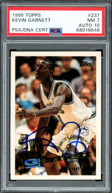 Kevin Garnett Autographed 1995-96 Topps Rookie Card #237 Minnesota Timberwolves PSA 7 Auto Grade Gem Mint 10 PSA/DNA #68018648
