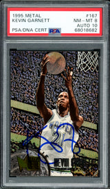 Kevin Garnett Autographed 1995-96 Fleer Metal Rookie Card #167 Minnesota Timberwolves PSA 8 Auto Grade Gem Mint 10 PSA/DNA #68018682
