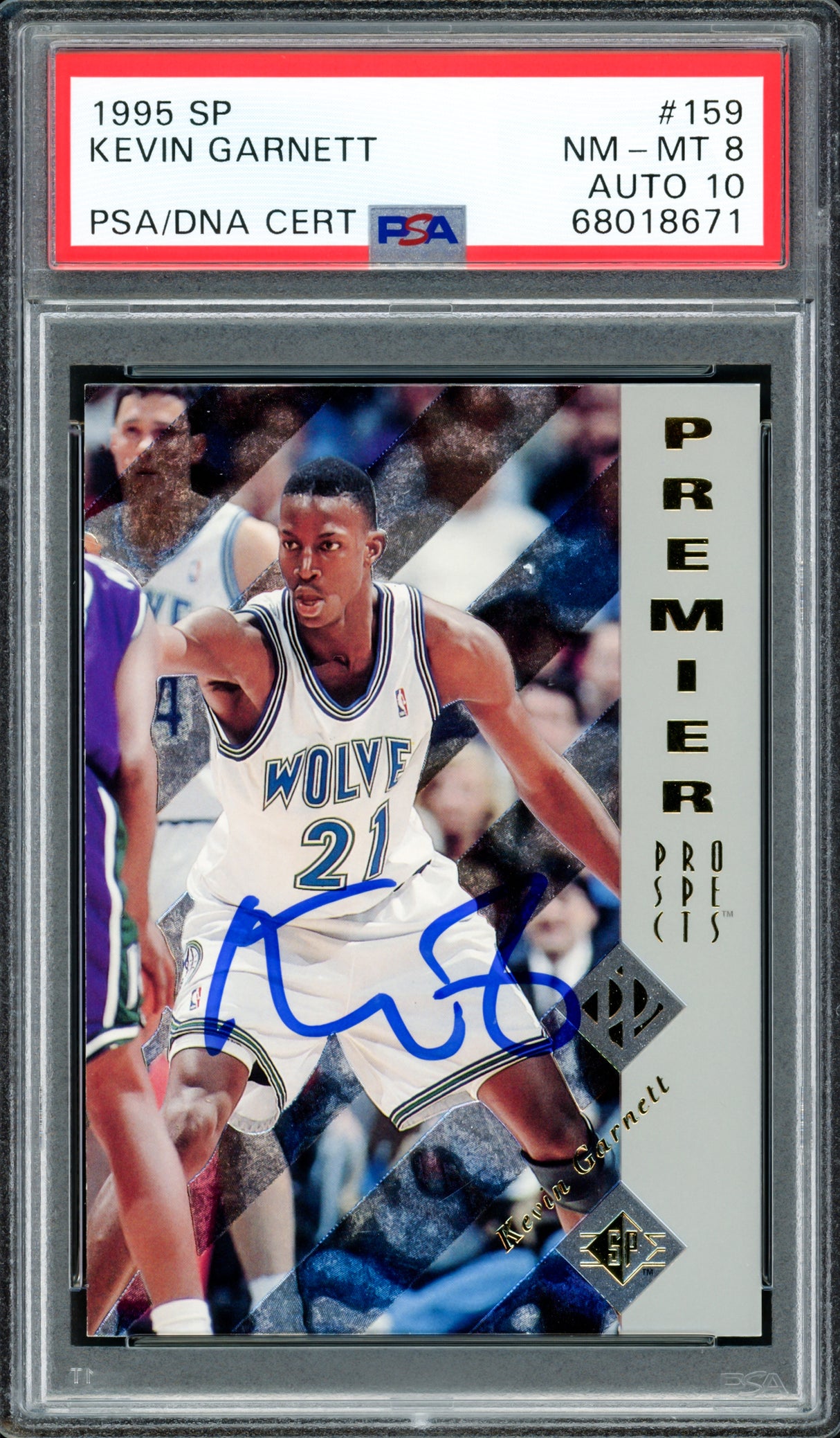 Kevin Garnett Autographed 1995-96 Upper Deck SP Rookie Card #159 Minnesota Timberwolves PSA 8 Auto Grade Gem Mint 10 PSA/DNA #68017671
