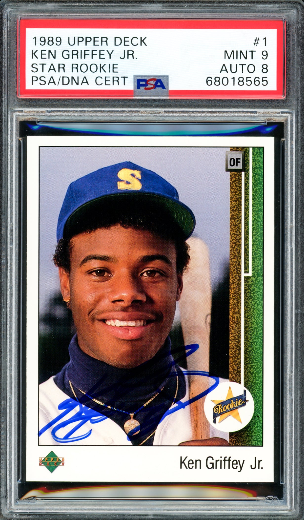 Ken Griffey Jr. Autographed 1989 Upper Deck Rookie Card #1 Seattle Mariners PSA 9 Auto Grade Near Mint/Mint 8 PSA/DNA #68018565