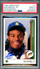 Ken Griffey Jr. Autographed 1989 Upper Deck Rookie Card #1 Seattle Mariners PSA 9 Auto Grade Near Mint/Mint 8 PSA/DNA #68018565