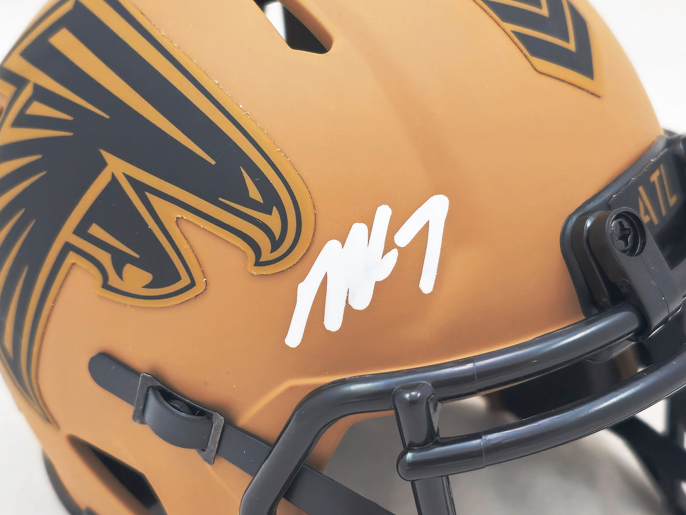 Michael Vick Autographed Atlanta Falcons Camo Brown Speed Mini Helmet Beckett BAS Witness Stock #223741