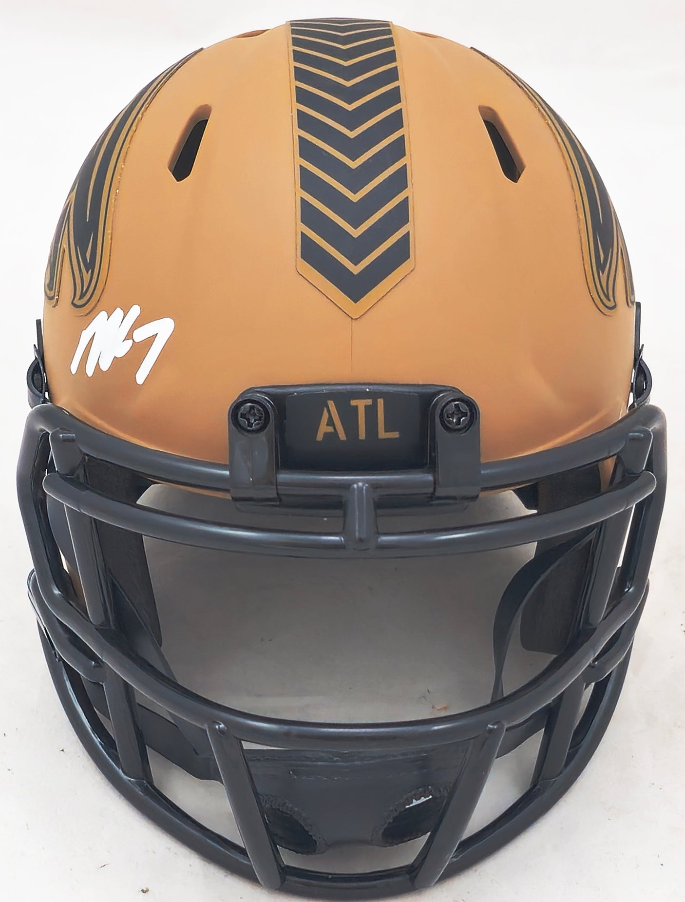 Michael Vick Autographed Atlanta Falcons Camo Brown Speed Mini Helmet Beckett BAS Witness Stock #223741