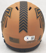 Michael Vick Autographed Atlanta Falcons Camo Brown Speed Mini Helmet Beckett BAS Witness Stock #223741