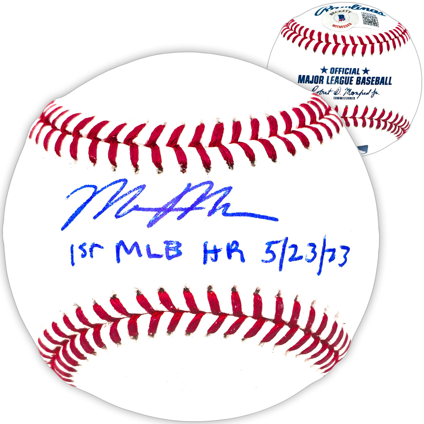 Matt McLain Autographed Official MLB Baseball Cincinnati Reds "1st MLB HR 5/23/23" Beckett BAS Witness Stock #222847