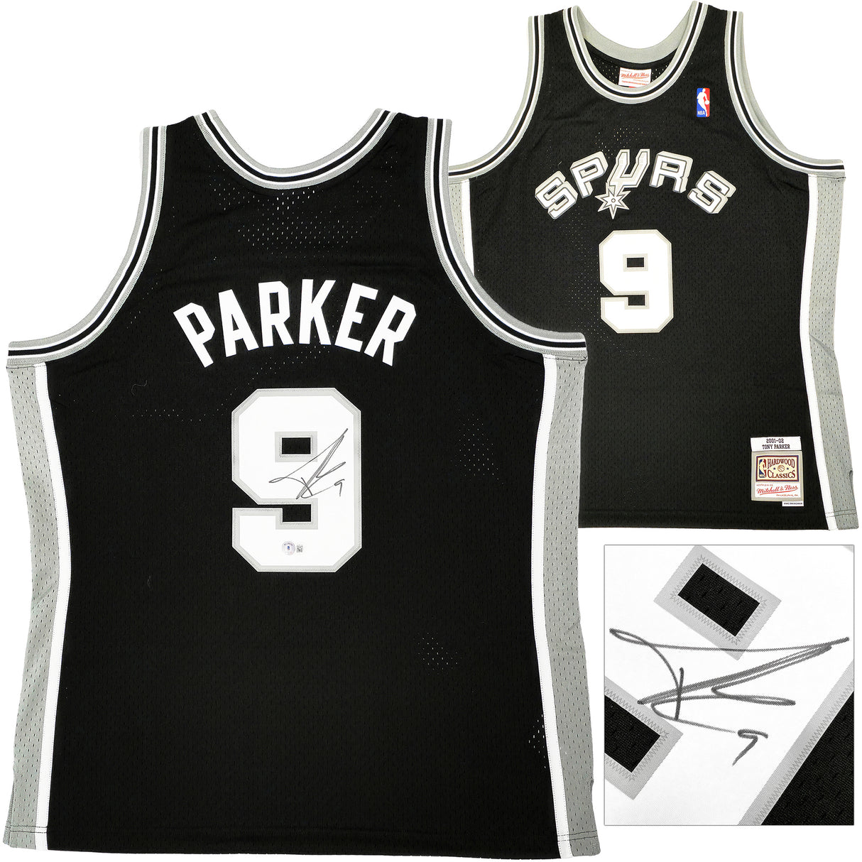 San Antonio Spurs Tony Parker Autographed Black Authentic Mitchell & Ness 2001-02 HWC Swingman Rookie Year Jersey Size XL Beckett BAS Witness Stock #222835