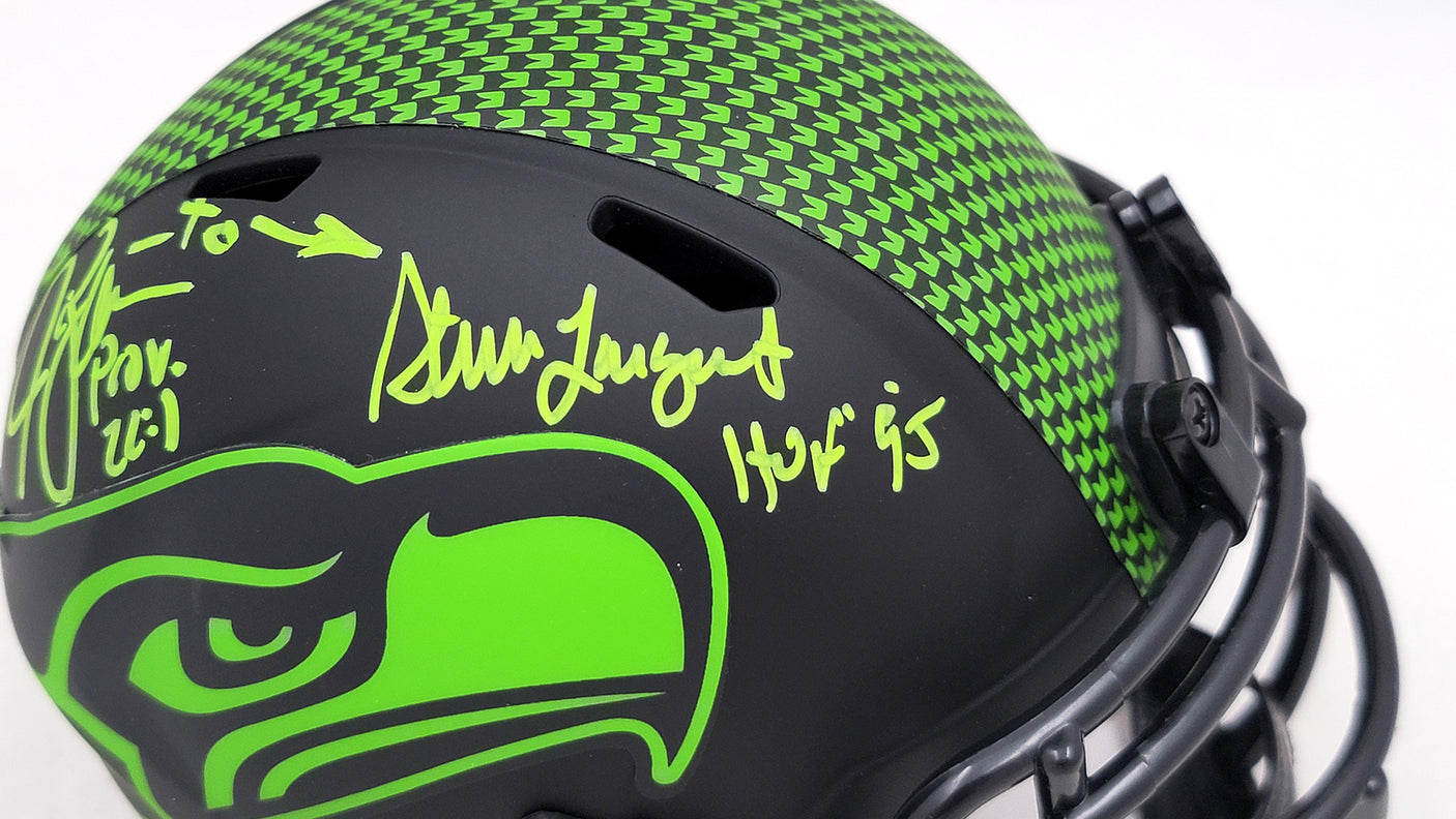 Steve Largent & Jim Zorn Autographed Seattle Seahawks Eclipse Black Speed Mini Helmet MCS Holo Stock #211064