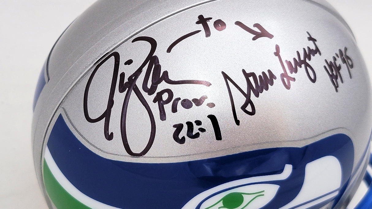 Steve Largent & Jim Zorn Autographed Seattle Seahawks Silver Throwback (1983-2001) Mini Helmet MCS Holo Stock #211061