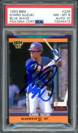 Ichiro Suzuki Autographed 1993 BBM Rookie Card #239 Orix Blue Wave PSA 8 Auto Grade Gem Mint 10 Signed In Kanji PSA/DNA #73045472