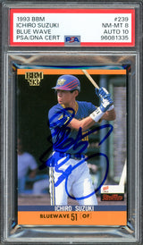 Ichiro Suzuki Autographed 1993 BBM Rookie Card #239 Orix Blue Wave PSA 8 Auto Grade Gem Mint 10 Signed In Kanji PSA/DNA #96081335