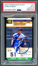 Ichiro Suzuki Autographed 1993 Takara Rookie Card #51 Orix Blue Wave PSA 5 Auto Grade Gem Mint 10 Signed In Kanji PSA/DNA #96081339