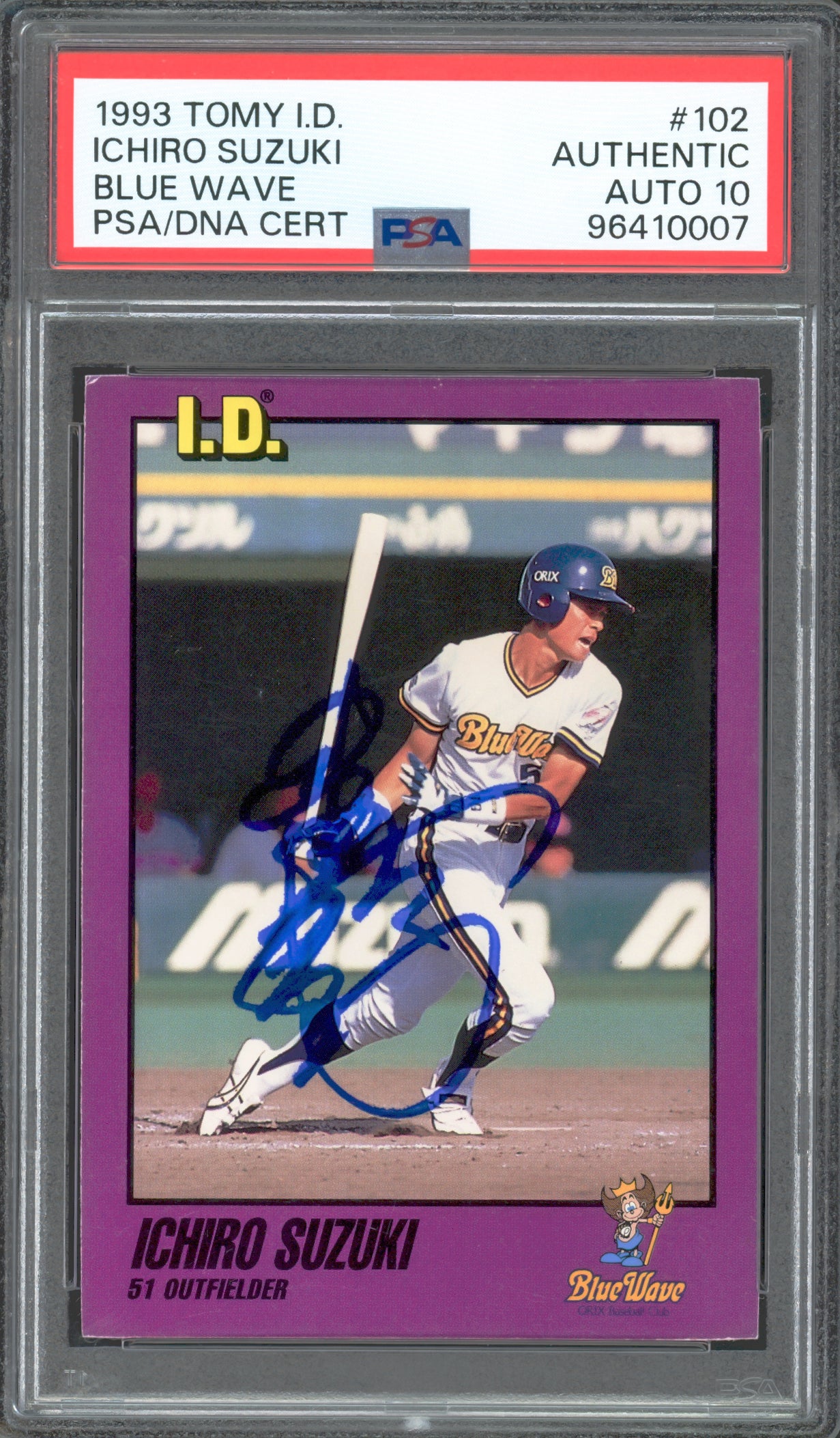 Ichiro Suzuki Autographed 1993 Tomy ID Rookie Card #102 Orix Blue Wave Auto Grade Gem Mint 10 Signed In Kanji PSA/DNA #96410007