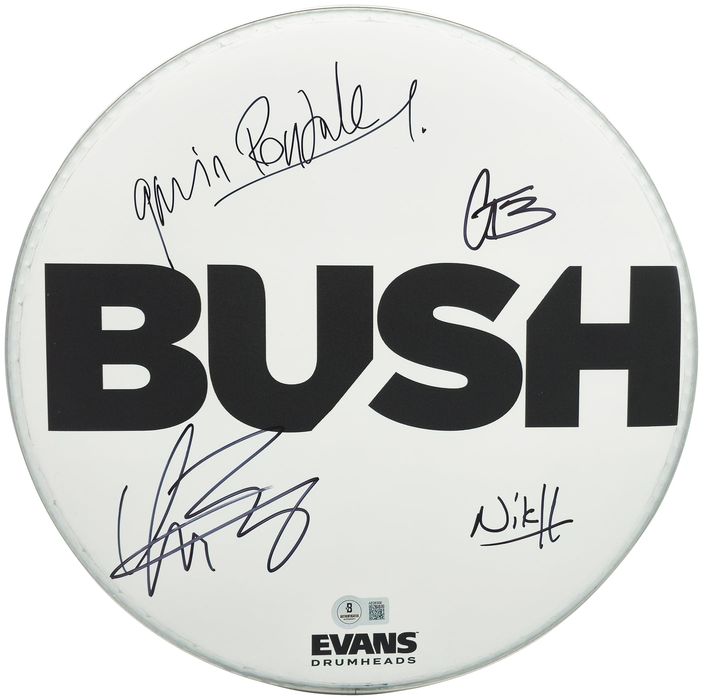 Bush Autographed Drumhead Signed By All 4 Band Members Including Gavin Rossdale Beckett BAS Stock #237003