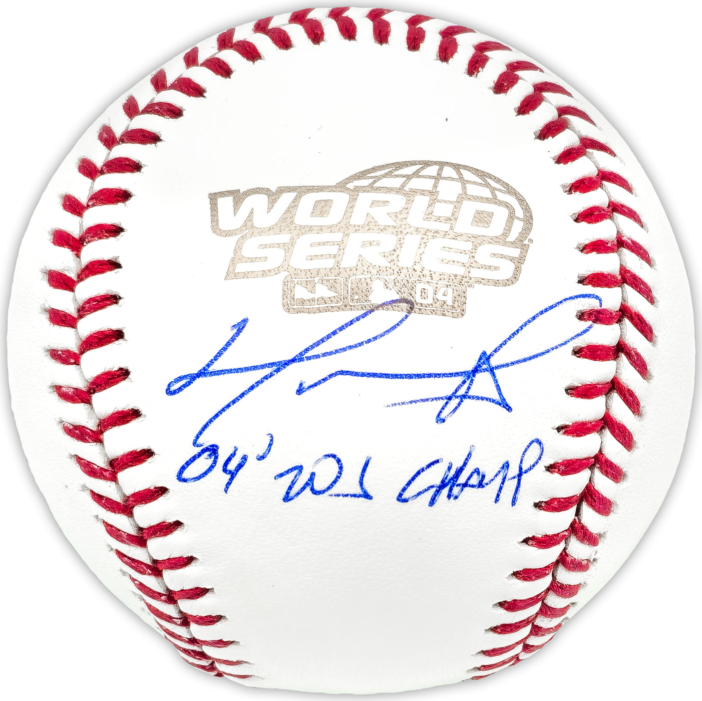 David Ortiz Autographed Official 2004 World Series Logo MLB Baseball Boston Red Sox "04 WS Champs" Beckett BAS Witness Stock #236699