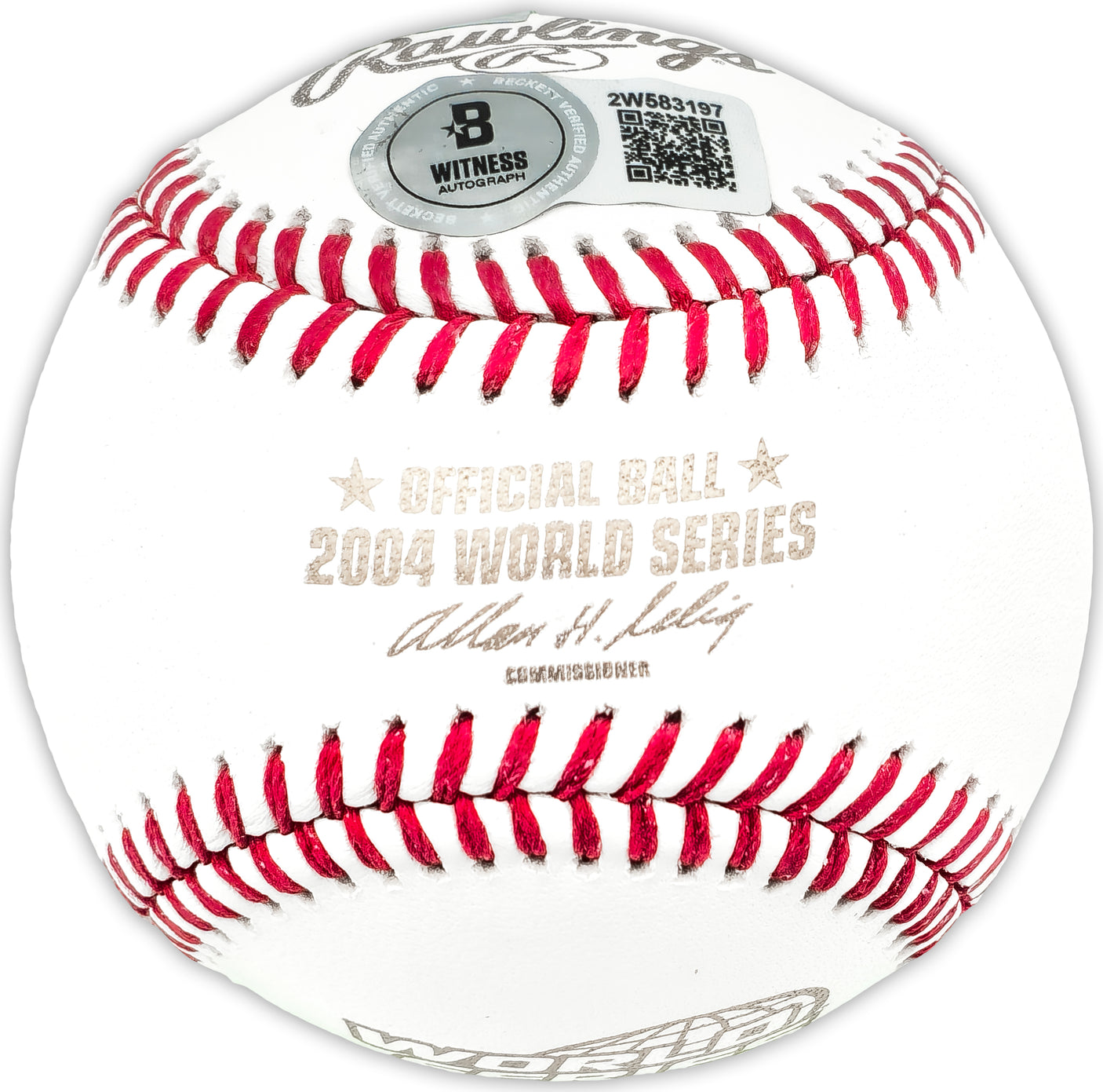 David Ortiz Autographed Official 2004 World Series Logo MLB Baseball Boston Red Sox "04 WS Champs" Beckett BAS Witness Stock #236699
