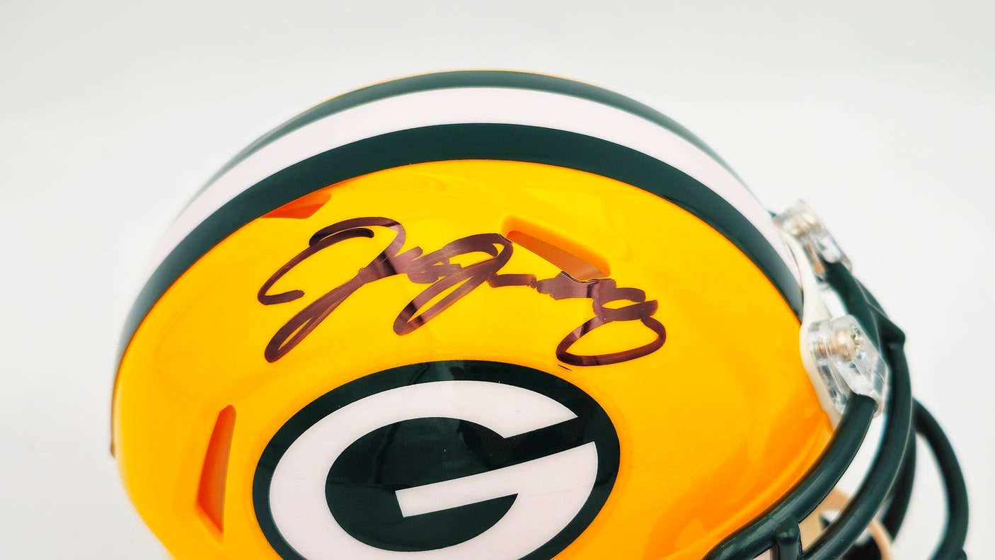 Josh Jacobs Autographed Green Bay Packers Yellow Speed Mini Helmet Beckett BAS QR Stock #236970