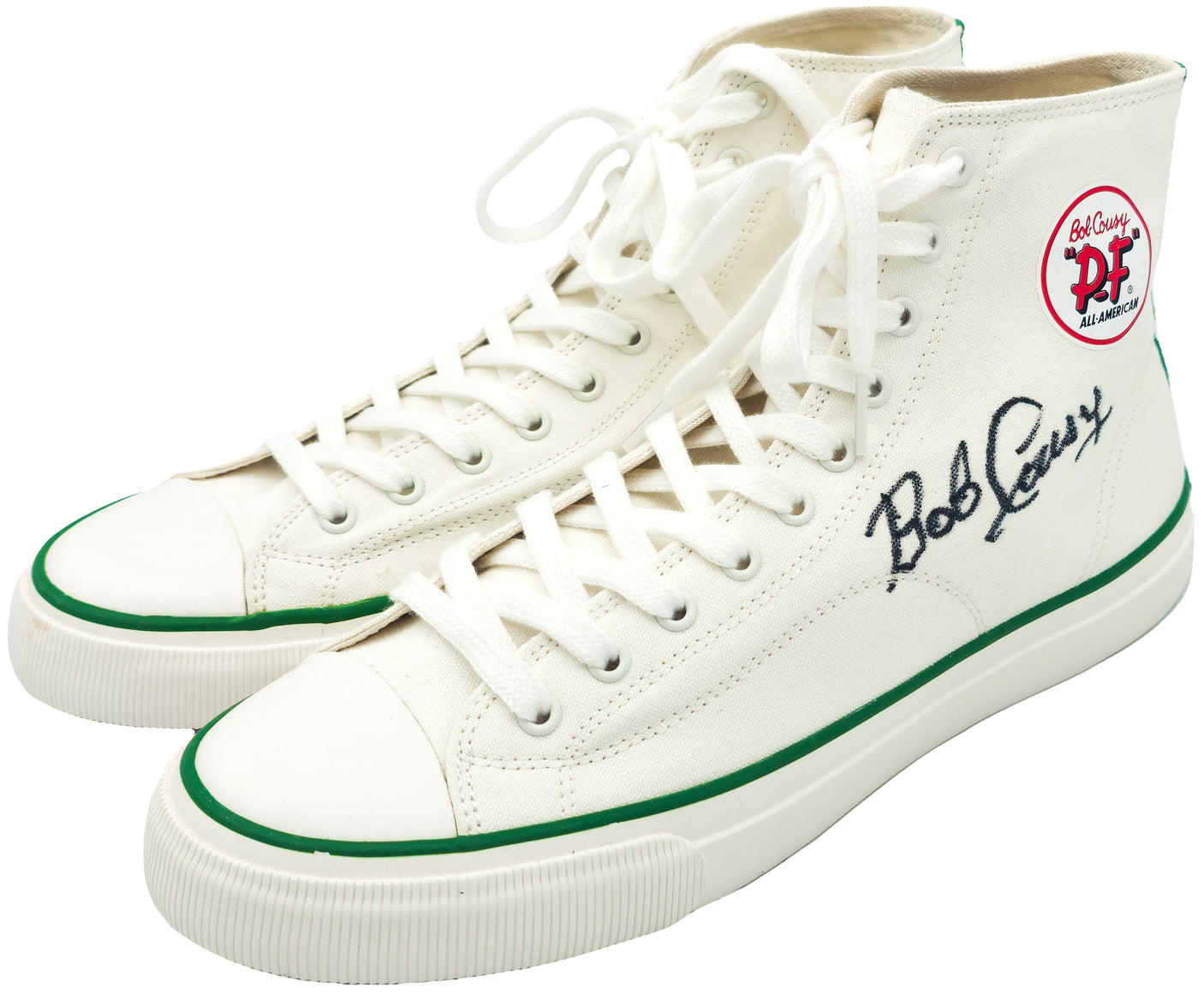 Bob Cousy Autographed White P.F. Flyers All-American HI Cousy Shoes Boston Celtics Size 12 Beckett BAS Witness Stock #236684