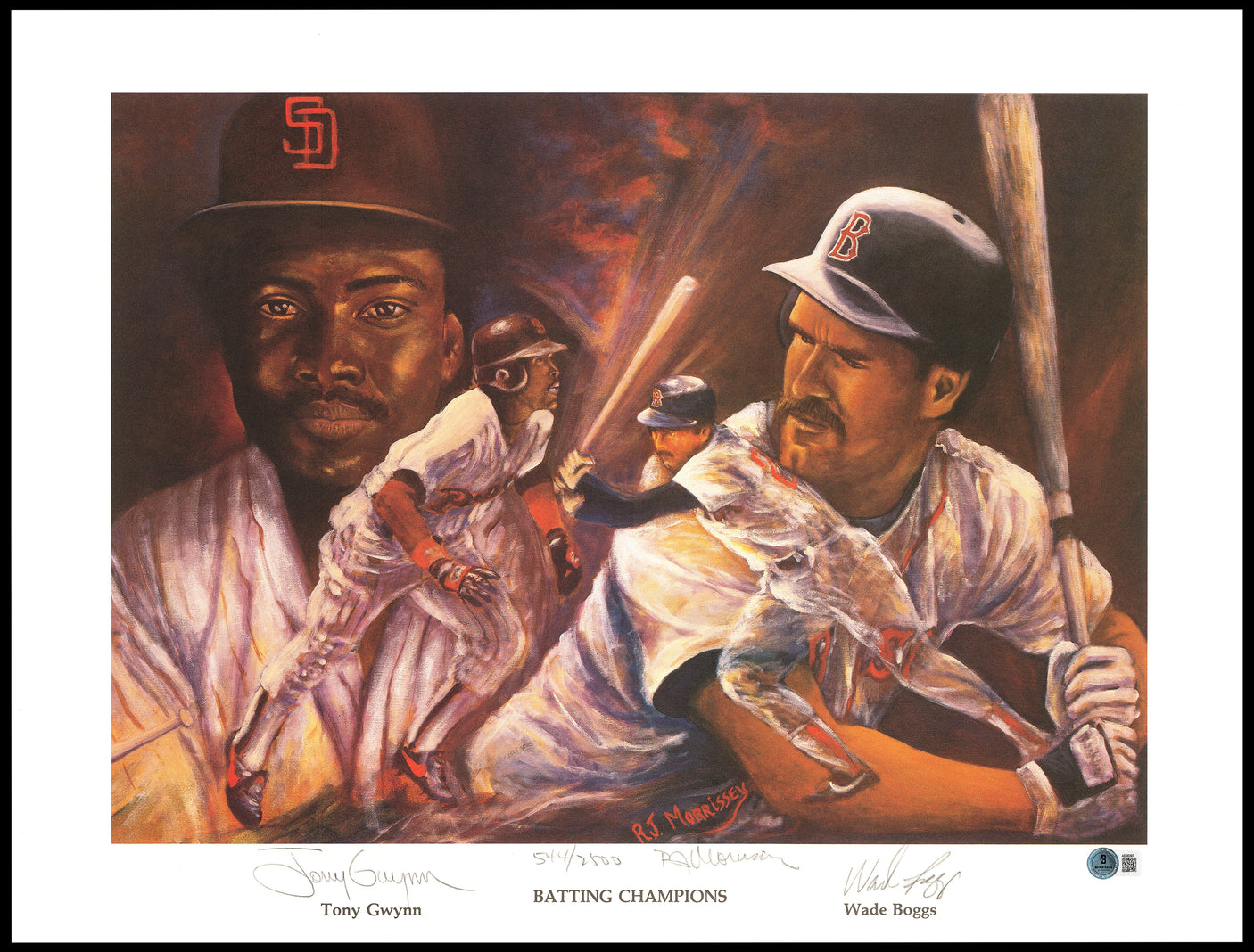 Wade Boggs & Tony Gwynn Autographed 19x24 Lithograph Photo Boston Red Sox & San Diego Padres #/2500 Beckett BAS Stock #237004