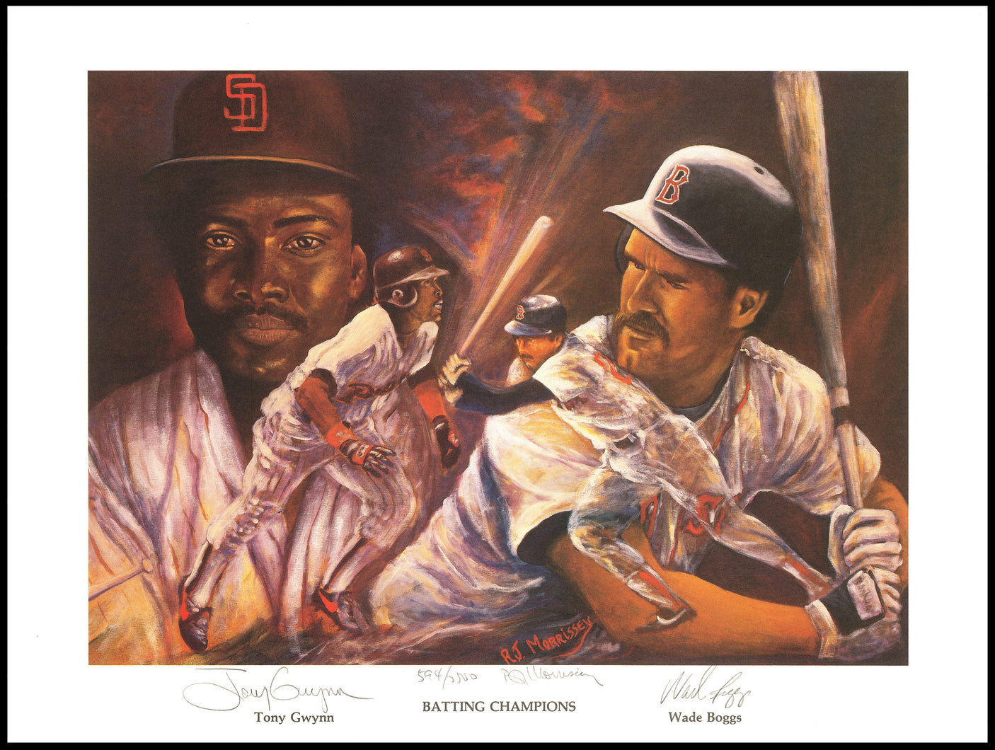 Tony Gwynn & Wade Boggs Autographed 19x24 Lithograph Photo Boston Red Sox & San Diego Padres #/2500 Stock #237005