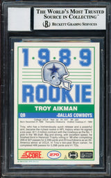 Troy Aikman Autographed 1989 Score Rookie Card #270 Dallas Cowboys Auto Grade Gem Mint 10 Beckett BAS Stock #211222