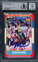 Xavier McDaniel Autographed 1986-87 Fleer Rookie Card #72 Seattle Supersonics Auto Grade Gem Mint 10 Beckett BAS Stock #211223