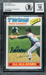 Rod Carew Autographed 1977 Topps Card #120 Minnesota Twins Auto Grade Gem Mint 10 Beckett BAS Stock #211236