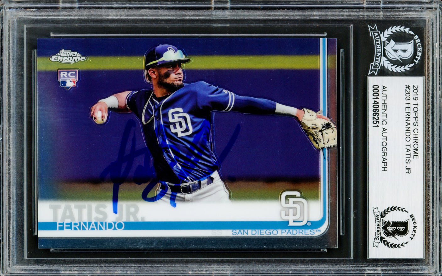 Fernando Tatis Jr. Autographed 2019 Topps Chrome Rookie Card #203 San Diego Padres Beckett BAS Stock #211238