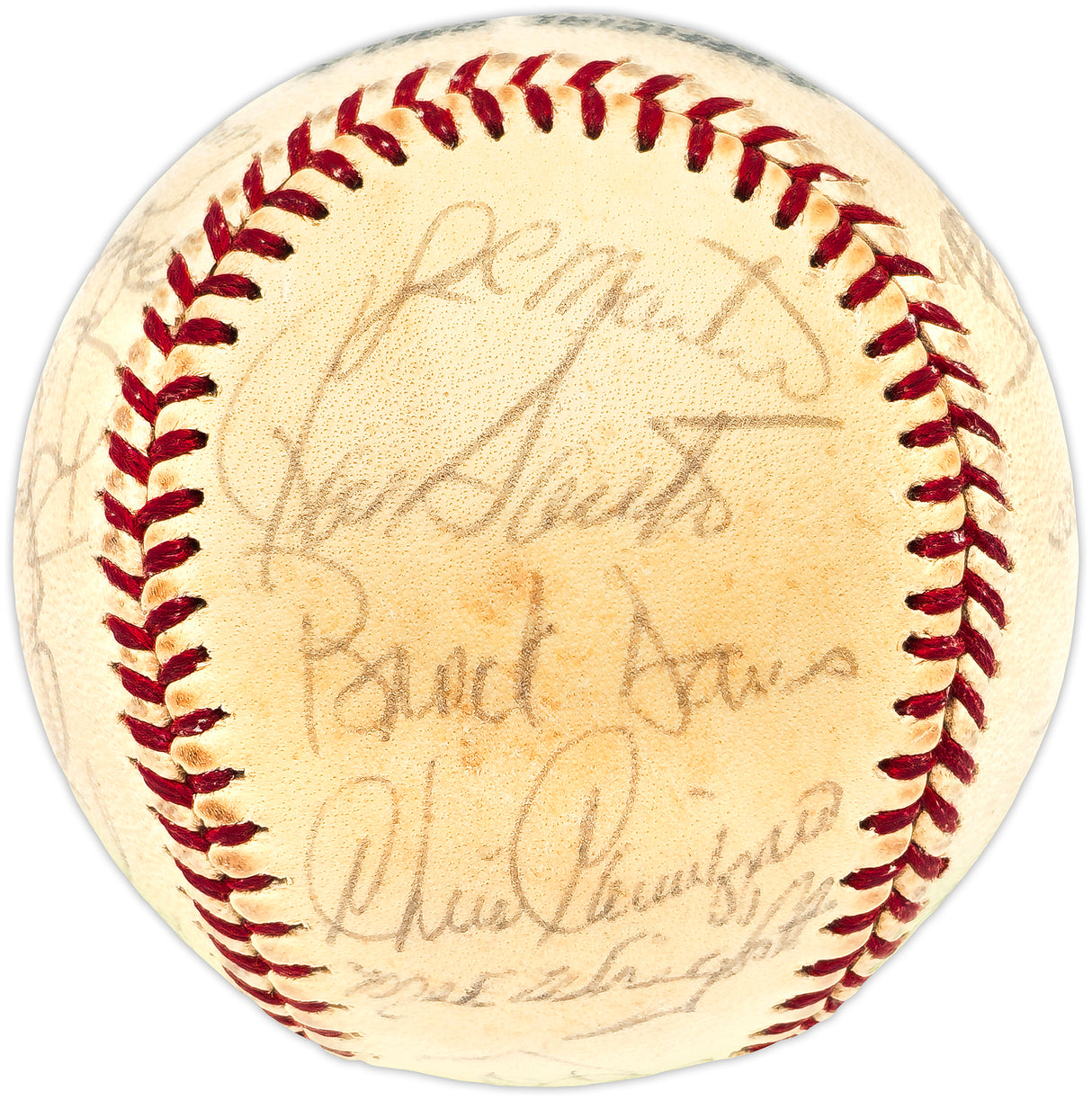 1971 Chicago Cubs Team Autographed Official Feeney NL Baseball With 26 Signatures Including Ernie Banks & Ron Santo Beckett BAS #AE08169