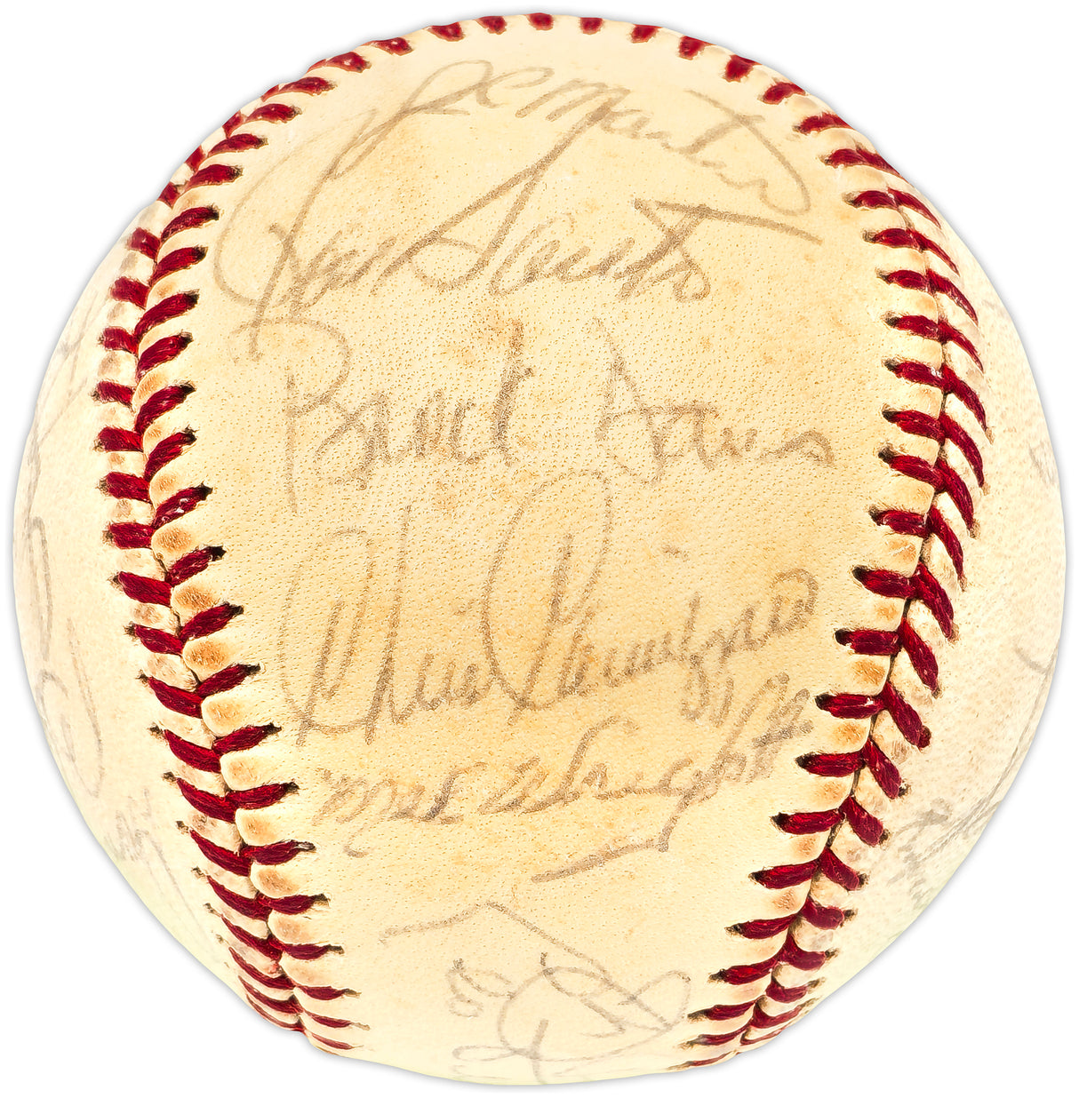 1971 Chicago Cubs Team Autographed Official Feeney NL Baseball With 26 Signatures Including Ernie Banks & Ron Santo Beckett BAS #AE08169