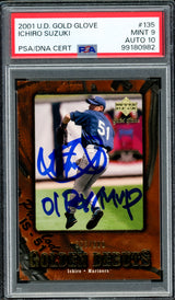 Ichiro Suzuki Autographed 2001 Upper Deck Gold Glove Rookie Card #135 Seattle Mariners PSA 9 Auto Grade Gem Mint 10 "01 ROY/MVP" PSA/DNA #99180982