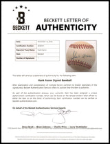 Hank Aaron Autographed Official NL Baseball Atlanta Braves Beckett BAS #AE08341