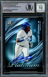 Vladimir Guerrero Jr. Autographed 2019 Bowman Platinum Presence Card #PP-2 Toronto Blue Jays Auto Grade Gem Mint 10 Beckett BAS #16338003