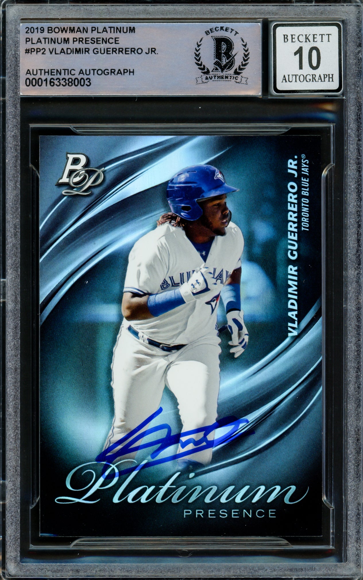 Vladimir Guerrero Jr. Autographed 2019 Bowman Platinum Presence Card #PP-2 Toronto Blue Jays Auto Grade Gem Mint 10 Beckett BAS #16338003
