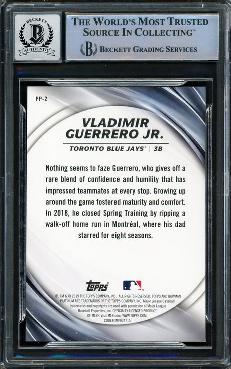 Vladimir Guerrero Jr. Autographed 2019 Bowman Platinum Presence Card #PP-2 Toronto Blue Jays Auto Grade Gem Mint 10 Beckett BAS #16338003