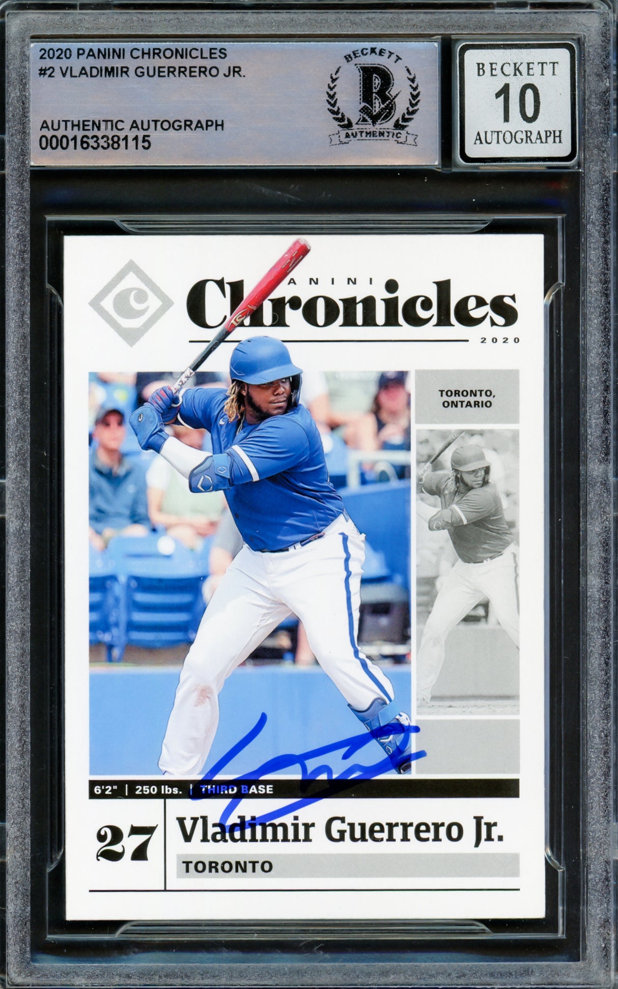 Vladimir Guerrero Jr. Autographed 2020 Panini Chronicles Card #2 Toronto Blue Jays Auto Grade Gem Mint 10 Beckett BAS #16338115