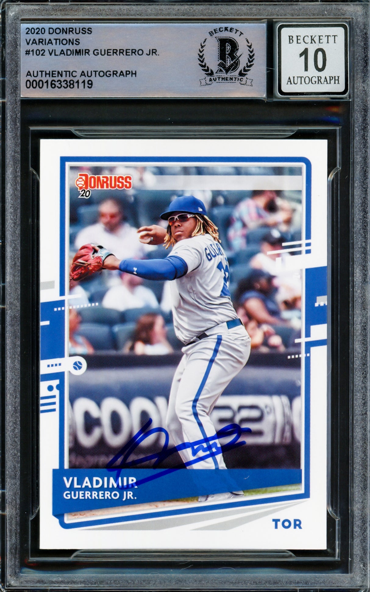 Vladimir Guerrero Jr. Autographed 2020 Donruss Variations Card #102 Toronto Blue Jays Auto Grade Gem Mint 10 Beckett BAS #16338119