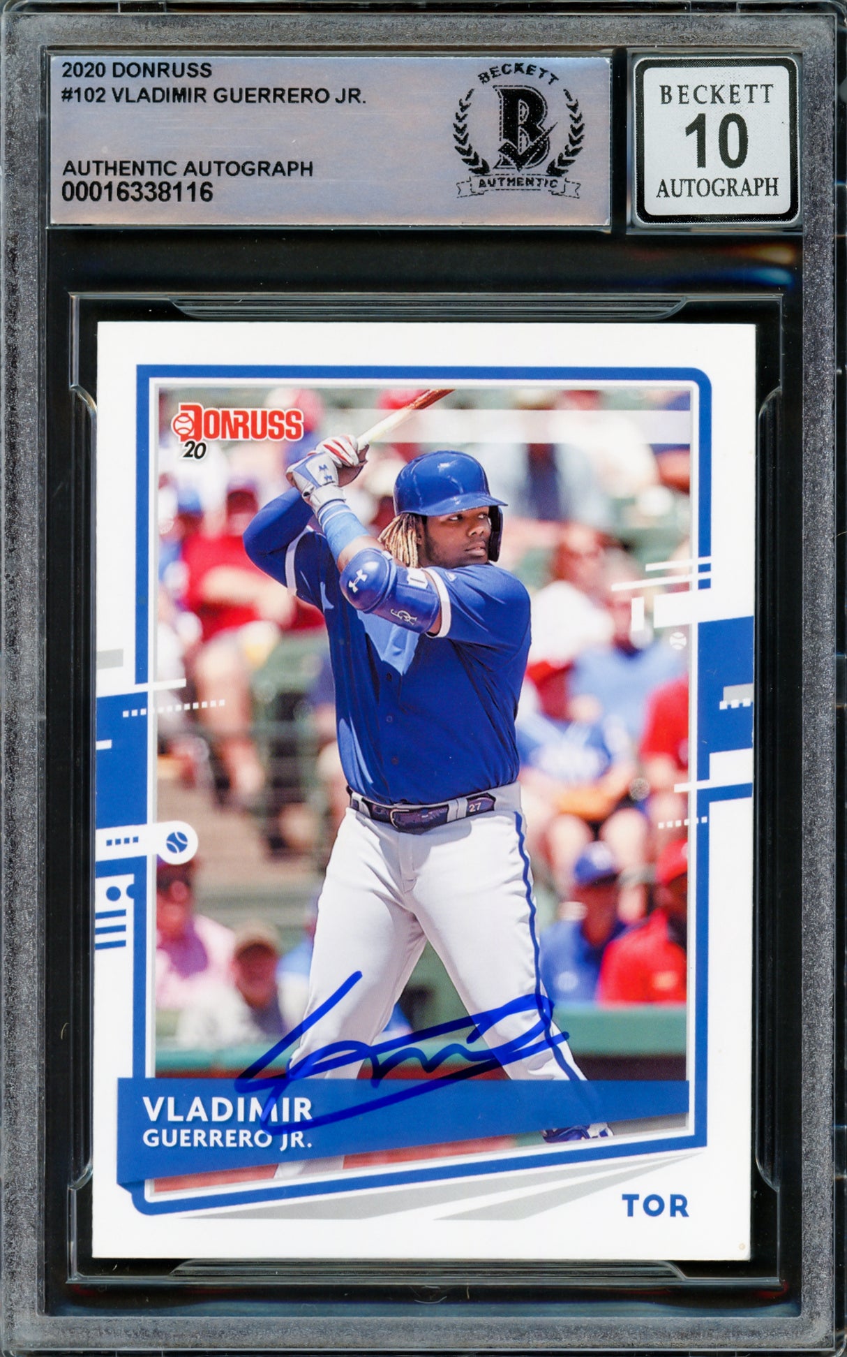 Vladimir Guerrero Jr. Autographed 2020 Donruss Card #102 Toronto Blue Jays Auto Grade Gem Mint 10 Beckett BAS #16338116